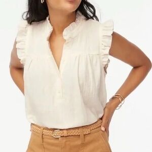J. Crew Factory Cream Ruffle Sleeve Gauzy Blouse